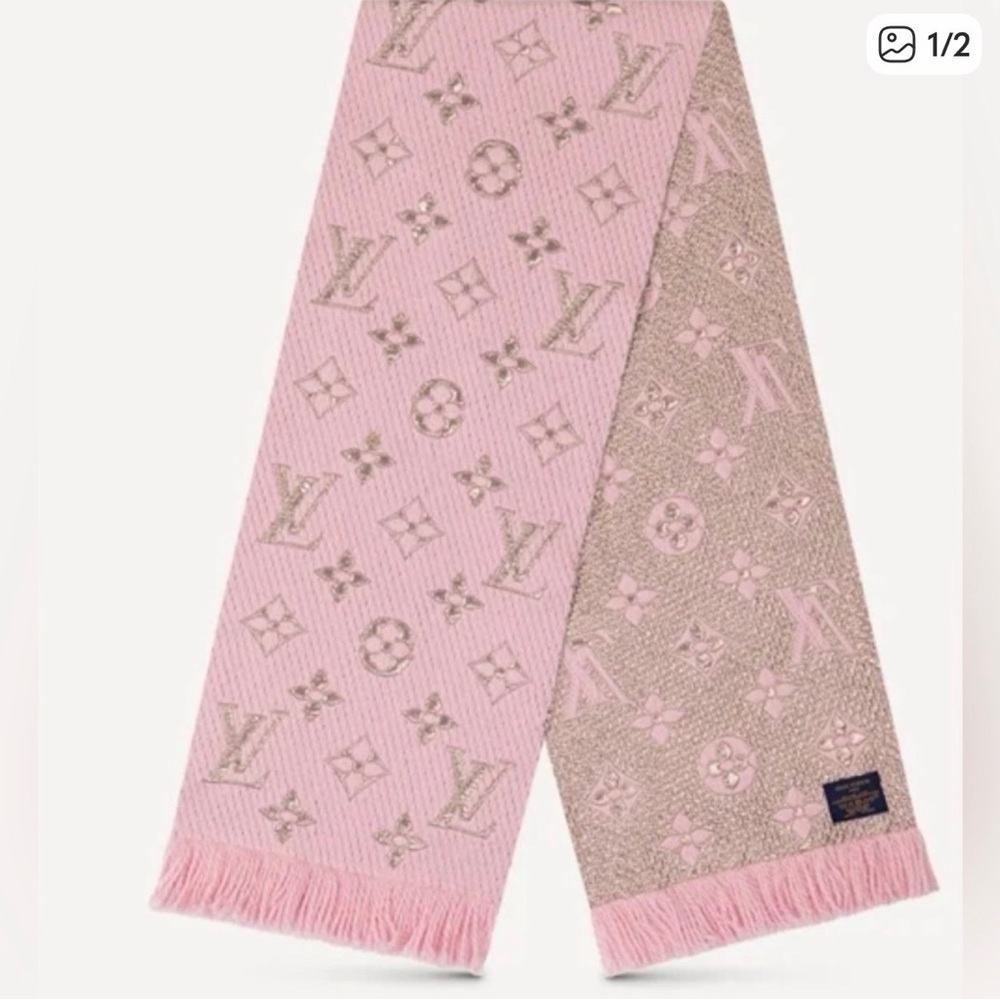 Louis Vuitton Pink and Gold Monogram Scarf - Picture 4 of 5